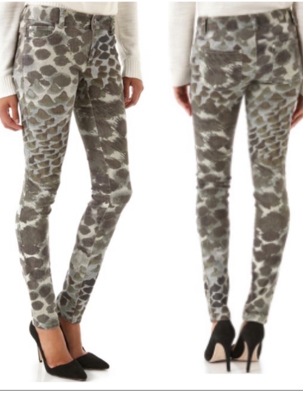 Alice & Olivia Green Print Snake Abstract Low Rise Skinny Jeans Y2K
